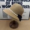 French retro pearl bow straw bucket hat women's summer big brim sunscreen hat sunshade straw hat temperament sun hat