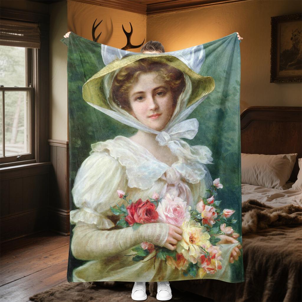 1pc Elegant Victorian-style Romantic Lady Blanket, Al Season Lightweigh Poster Blanket Home Office Outdoor Nap Multifunc Poster Blanketional Blanket