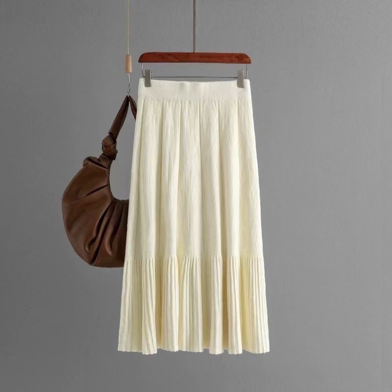 French Style New Simple and Versatile High Waist Pure Color Knitting Skirt Solid Color Knitted Skirt
