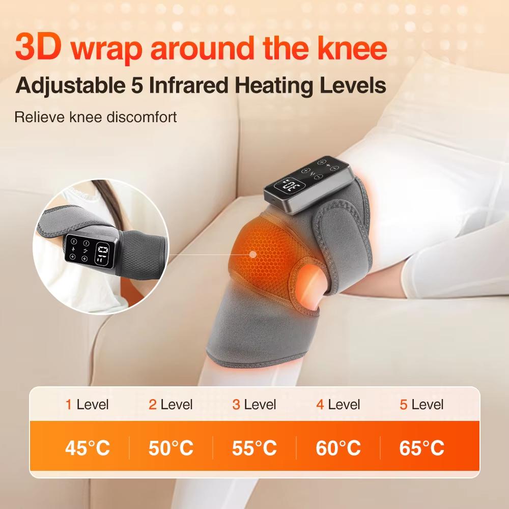 Eletric Knee Massager Heating Pad Vibration Wrap 5 Gears Heat Knee Massage Brace Rechargeable Knee Protector Relief Fatigue Pads