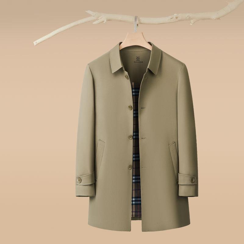 Spring and Autumn Medium and Long Men's Trench Coat Middle-aged Dad's Business Lapel Casual Jacket