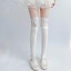 1pairs White Lace Lace Tied Ribbon Velvet Over Knee Socks Lolita Cute Sweet Calf Socks Women's Mid-Leg Kawai Thigh High Socks