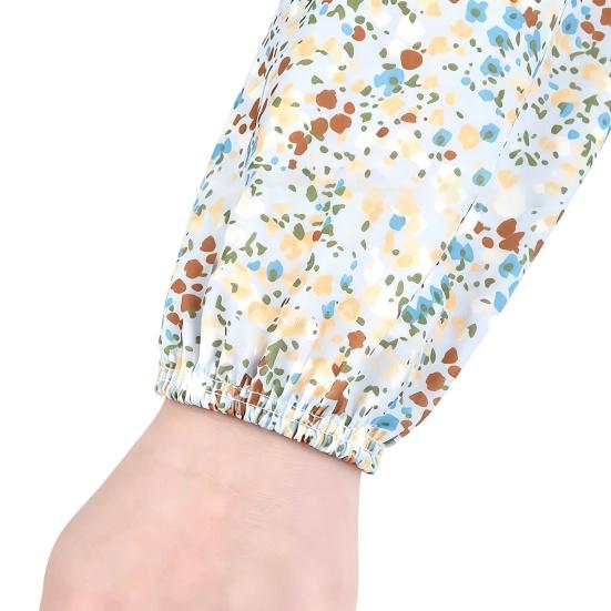 Ice Silk Arm Sleeves for Women, UV Sun Protection Cooling Sleeves with Floral Print, Loose Fit Elastic Cuffs Arm Covers for Cycling Driving Working