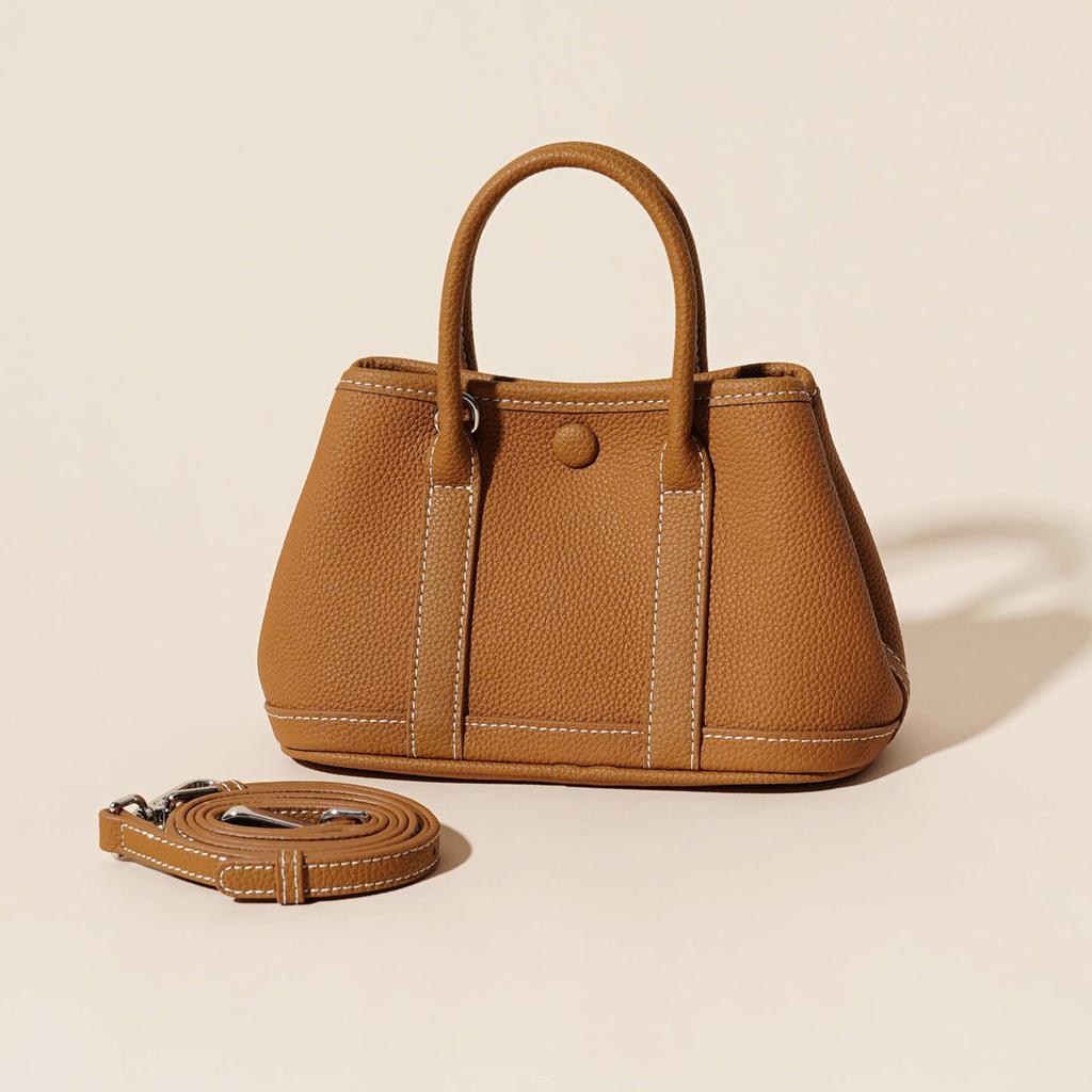 First Layer Cowhide Garden Bag, Genuine Leather Women's Bag, Fashionable Versatile Lychee Pattern Shoulder Portable Messenger Bag