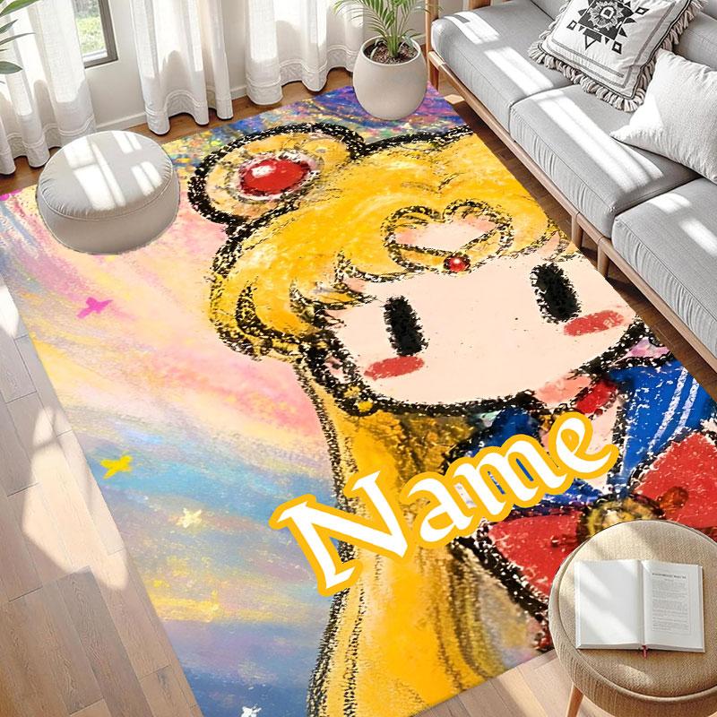 Covor Personalizat cu Nume și Imprimeu Sailor Moon, Covor Versatil pentru Decor Acasă, pentru Cameră de Joacă, Apartament, Balcon, Hol de Intrare, Hol Cadou