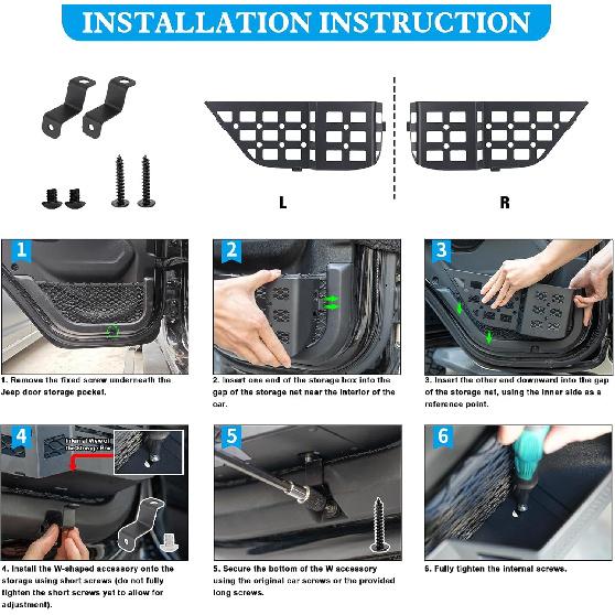 Metal Rear Door Storage Pockets Compatible With 2018-2025 Jeep Wrangler JL JLU JT Side Organizer Storage Box Replace Sagging Nets
