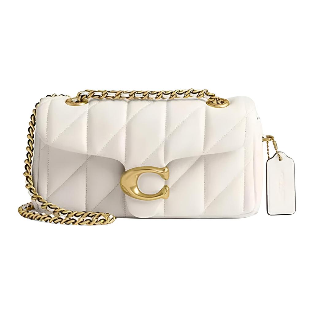 Coach Tabby 20 Striped Quilted Push Lock Closure Logo Flap Pillow Bag Women Handbags Chalk-White CP149-B4HA