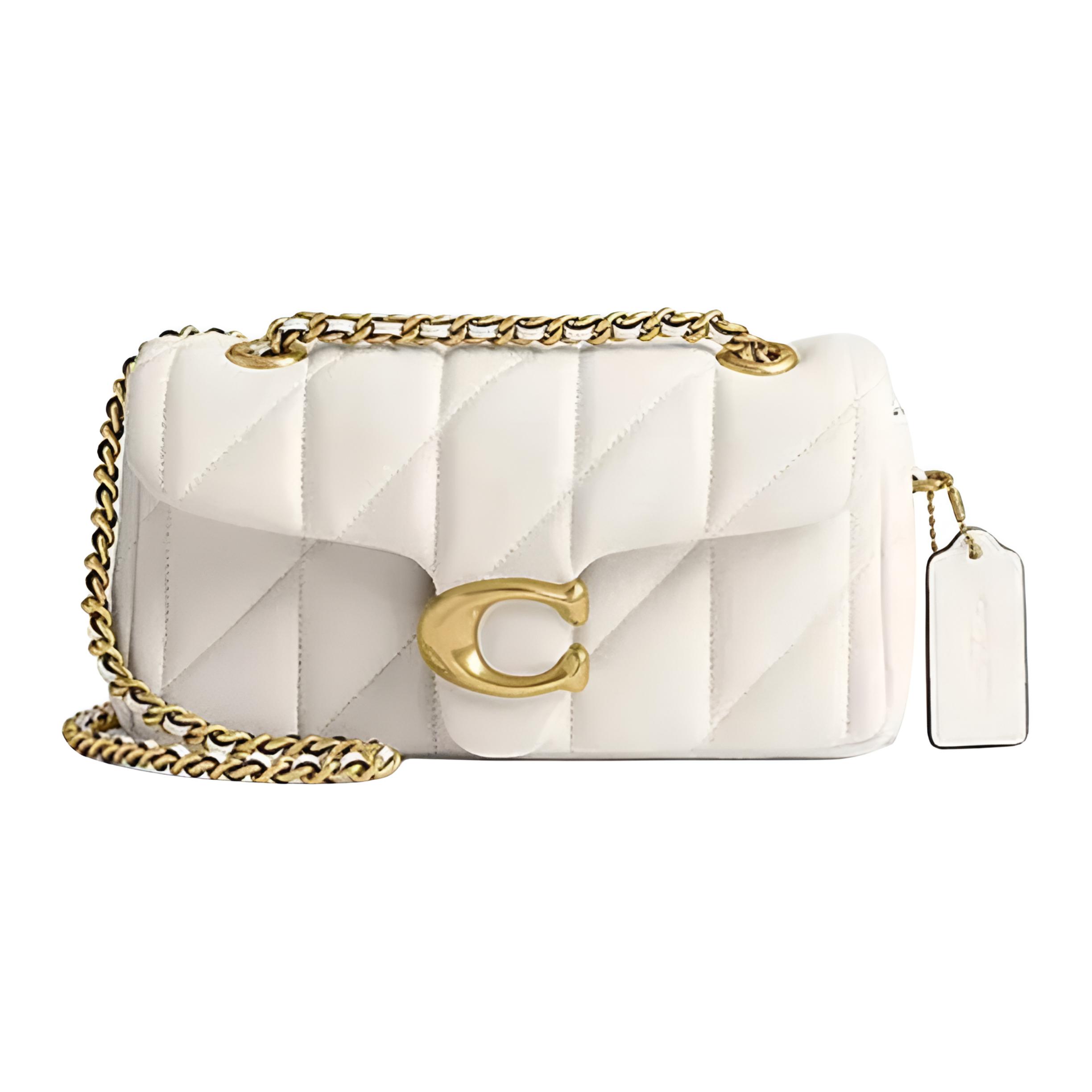 

Coach Tabby 20 Striped Quilted Push-Lock Closure Logo Flip Flap Sheepskin Leather Pillow Bag Handbag Shoulder Bag Small Female Chalk White Basic+Dust Bag білий