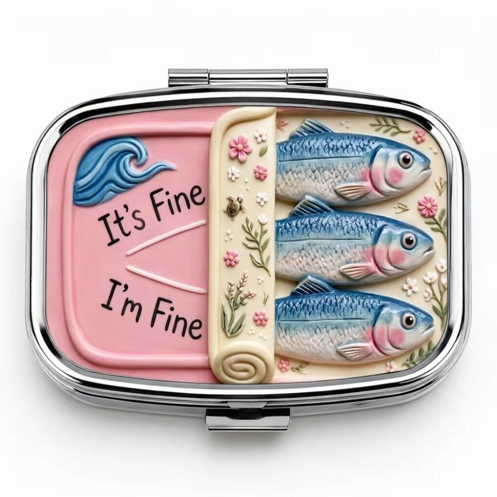Sardine Print Pocket Pill Case 2 Compartments Travel Pill Container Medicine Storage