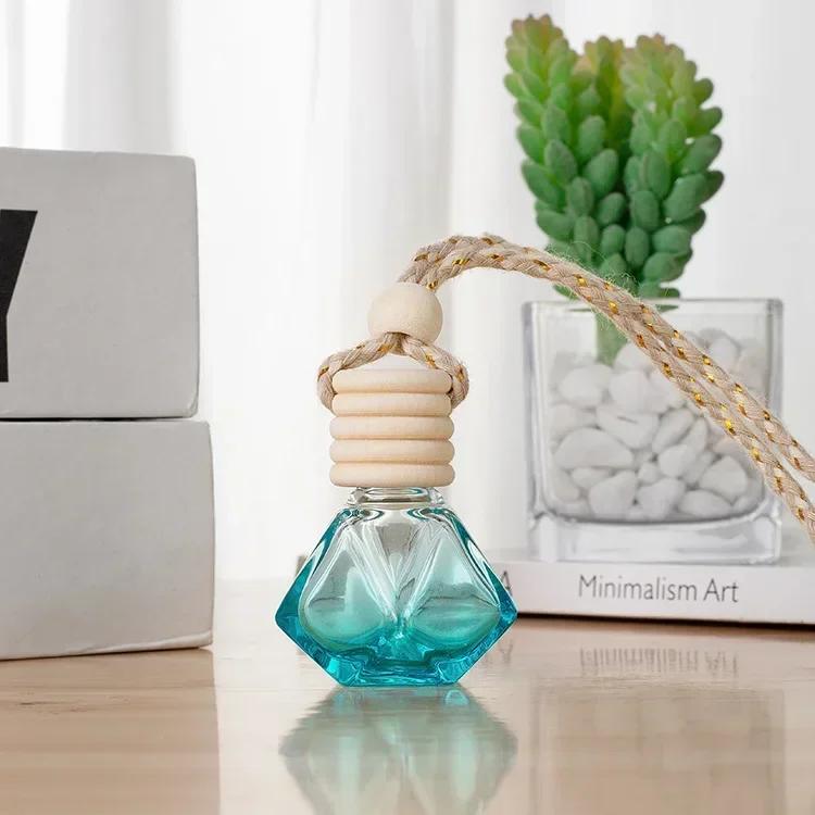 1pcs Refillable Perfume Bottle Empty Colorful Diamond Glass Aromatherapy Essential Oil Vials Wood Lid with String