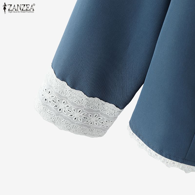 ZANZEA Lässige Bluse mit Rundhalsausschnitt und langen Ärmeln für Damen