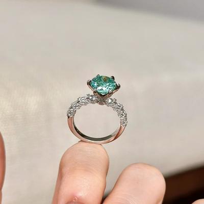 Women Paraiba Green Mint Wave Ring 3 Carat Green Diamond Wedding Band Light Luxury Micro Pave Fashion Jewelry