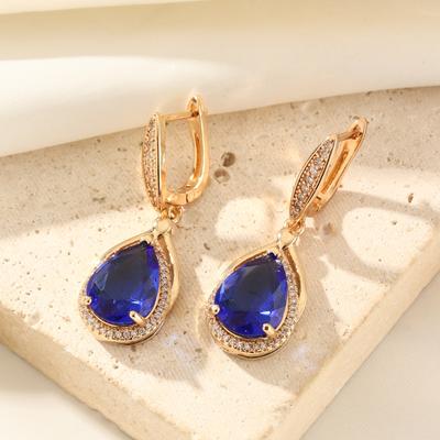 Blue Water Drop Shape Dangle Earrings for Women 2025 New Fashion Drop Earring Zirconia Jewelry Wedding Party Accessories