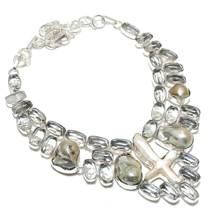 

Ювелирное ожерелье из натурального жемчуга Бива и топаза из стерлингового серебра 925 пробы 18 дюймов M7y21