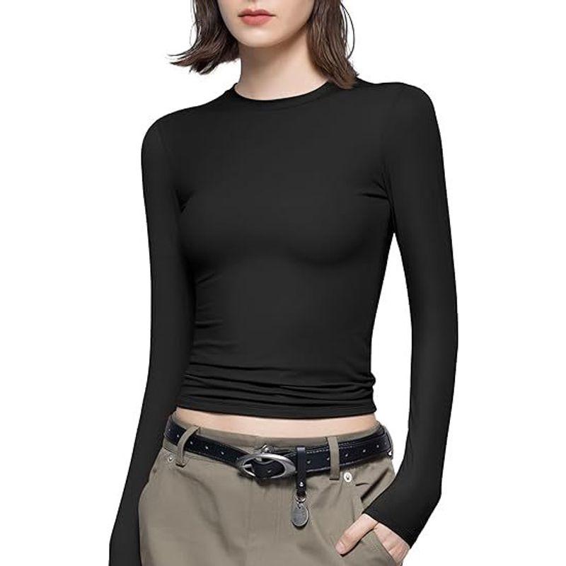 Solid Color round Neck Neck Long Sleeved Top Women Solid round Neck Long sleeve Top
