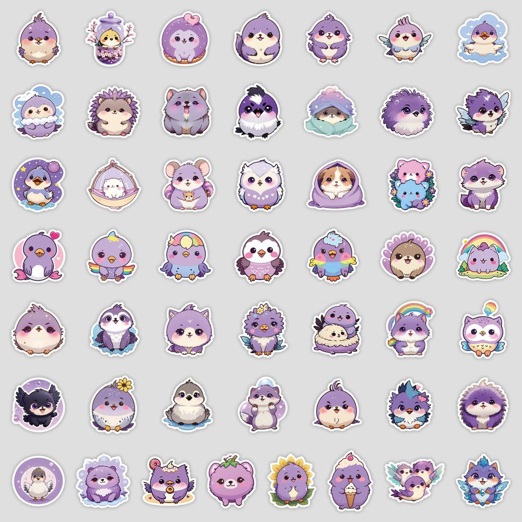50 Purple Animal Graffiti Stickers Water Cup Computer Skateboard Waterproof Decorative Stickers DIY Stationery Stickers
