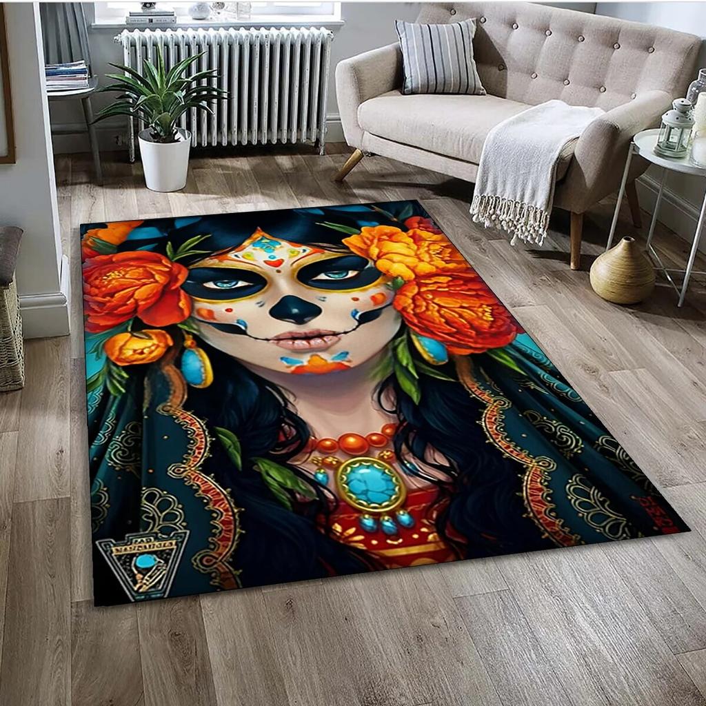 Gothic Female Skull Horror Dead Girl Area Rug,Carpet for Home Living Room Bedroom Sofa Doormat Decor,kids Non-slip Floor Mat 3D