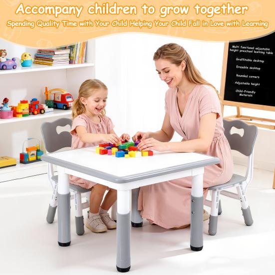 Students Desk Adjustable Kids Art Table with Graffitiable Desktop 7 Height Settings Anti-Slip Feet Children Furniture Rounded-Edge for Ages