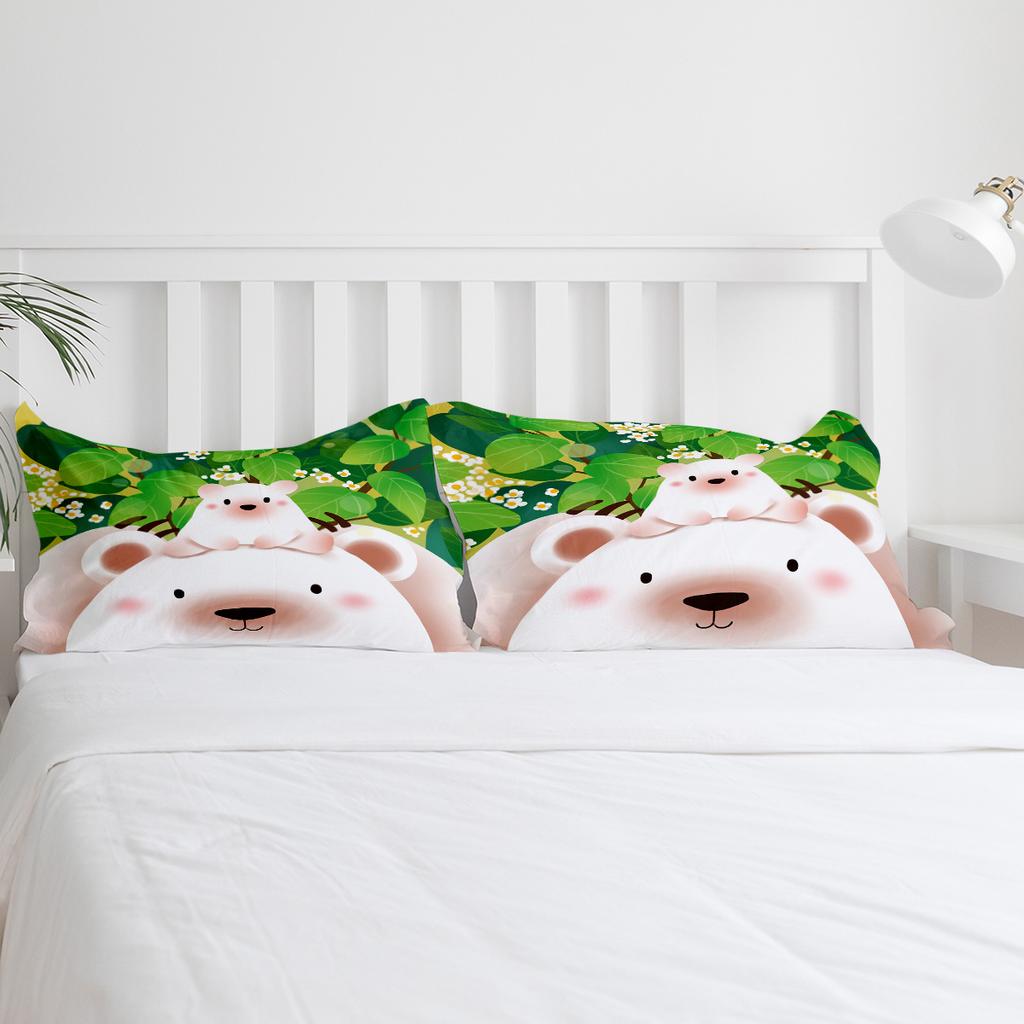 White Bear Leaves Cartoon Duvet Cover With Pillow Case Custom Comforter 3pcs Bedding Set Quilt Cover Double Bed Home Textile