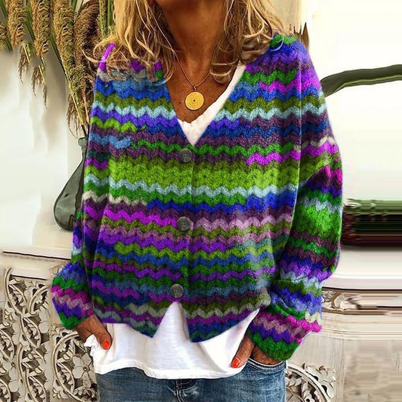 Womens Soft Knit Cardigan Sweater With 3D Print Design Loose Fit Casual Open Front Long Sleeve Pullover