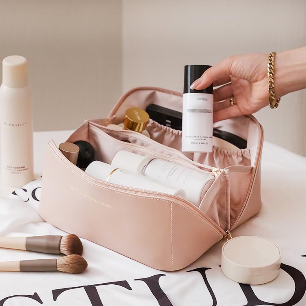 Travel Makeup Bag,Large Capacity Cosmetic Bags for Women,Waterproof Portable Pouch Open Flat Toiletry Bag Pattern Makeup Bag