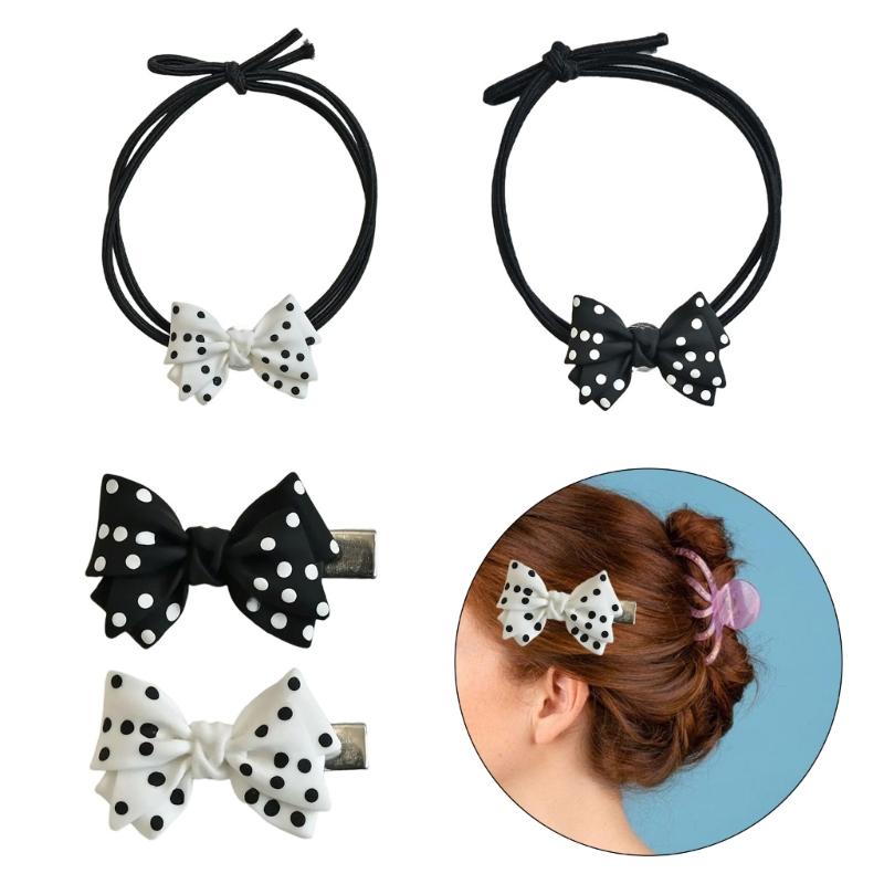 Women Hair Rope Dot Hair Bows Elegant Hair Clip Lady Barrettes Hair Style Clip