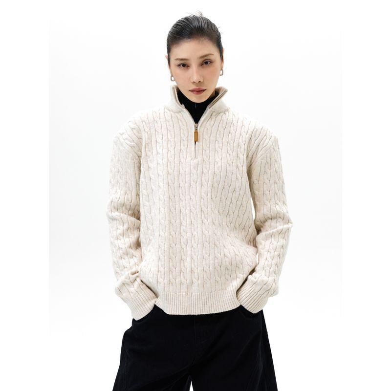 Kisko Simple American-Style Cable Knit Half-Zip Lazy Knit Sweater for Men and Women, High-End Casual Pullover Sweater Trendy