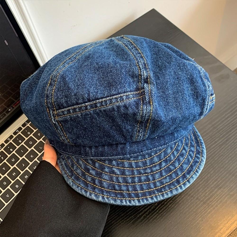Newsboy Washed Denim Beret Vintage Peaked Hat Korean Octagonal Cap  Streetwear