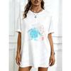 Oversized T-Shirt Black Cow With Heart And Kitten Print Casual Streetwear For Women