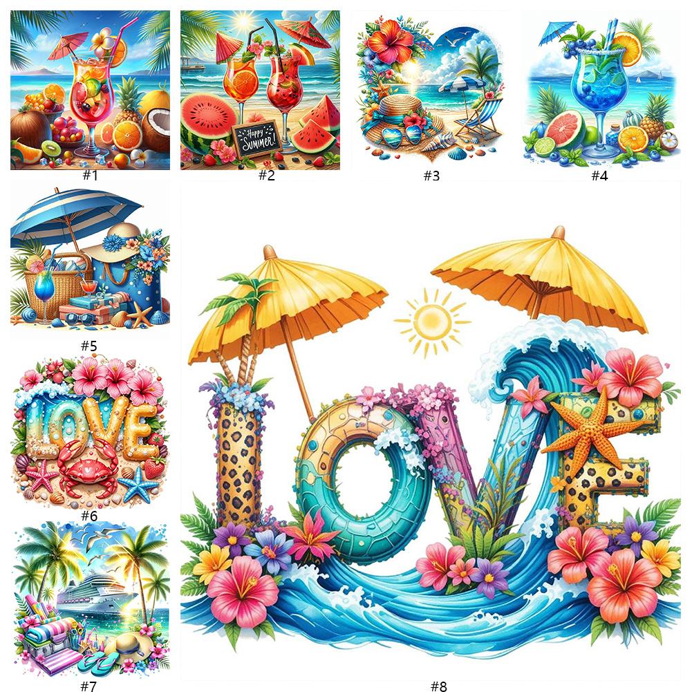 Summer Beach 5D DIY Full Drill Round Diamond Painting Kit for Home Wall Decor