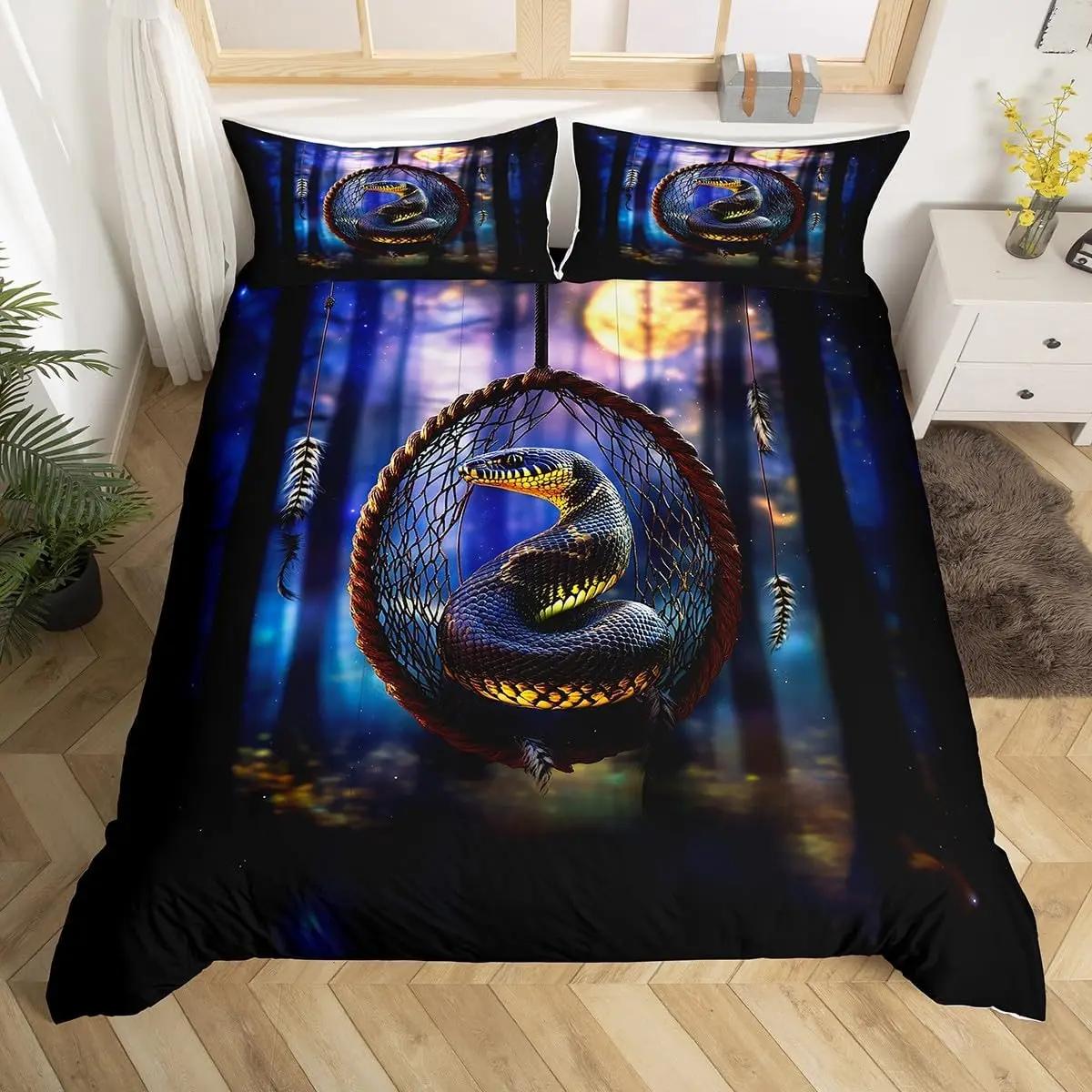 

Snake Duvet Cover Python Bedding Set Gift for Teen Adult Rainforest Animal Snake Comforter Cover Wildlife Reptiles Quilt Cover EU Single(135*200cm)3pcs