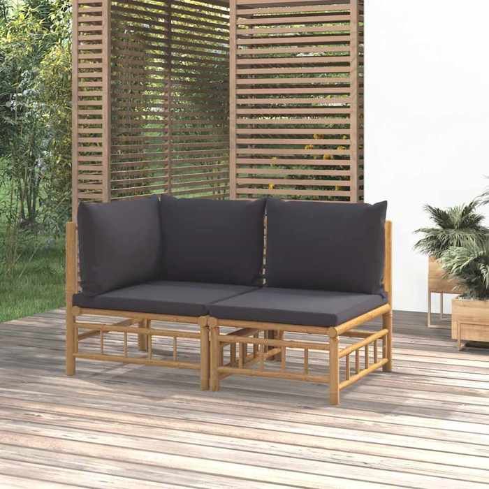 VidaXL Garden Lounge Set 2 Pcs with Dark Grey Cushions Bamboo 362306