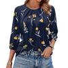 Women's Floral Print 3/4 Sleeve Round Neck Pleated Top Lightweight Casual Blouse Suitable for Daily Wear and Various Occasions
