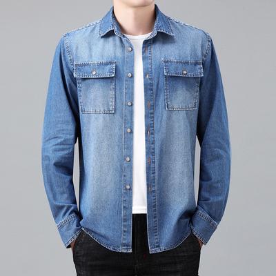 Herren Frühling und Herbst Einfarbig Übergröße Lockeres Hemd Langarm Freizeit Strickjacke Jeansjacke