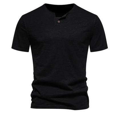 Henley krage t-shirts för män Sommar Casual Enfärgad kortärmad t-shirt Hög kvalitet Toppar