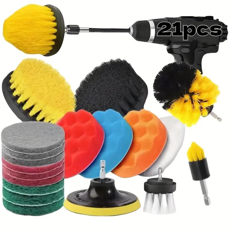 Temu 40-Piece Car Cleaning Set: Electric Drill Brushes, White Cloths, and Sponges