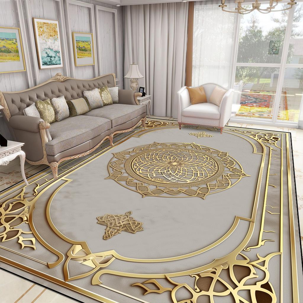 Luxury Large Living Room Carpet European Style Home Room Decoration Gold Coffee Table Mat Soft Washable Rug for Bedroom Alfombra