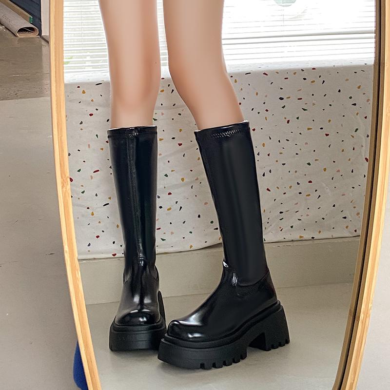 2025 Women's Knee-high Boot Ankle Thigh Thick Bottom Slim Long Tube Leather Boots Autumn Winter Fashion Trend Boots