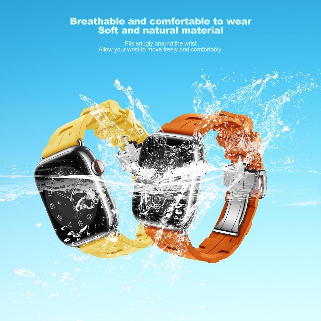 Original Soft Rubber Strap for Apple Watch Band 49mm 45mm 41mm 44mm 42mm 38mm Metal Buckle Bracelet for IWatch