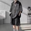 Men Summer Cargo Style Set Casual Hooded Short Sleeve T-Shirt +Shorts Loose Pullover Handsome Tracksuits