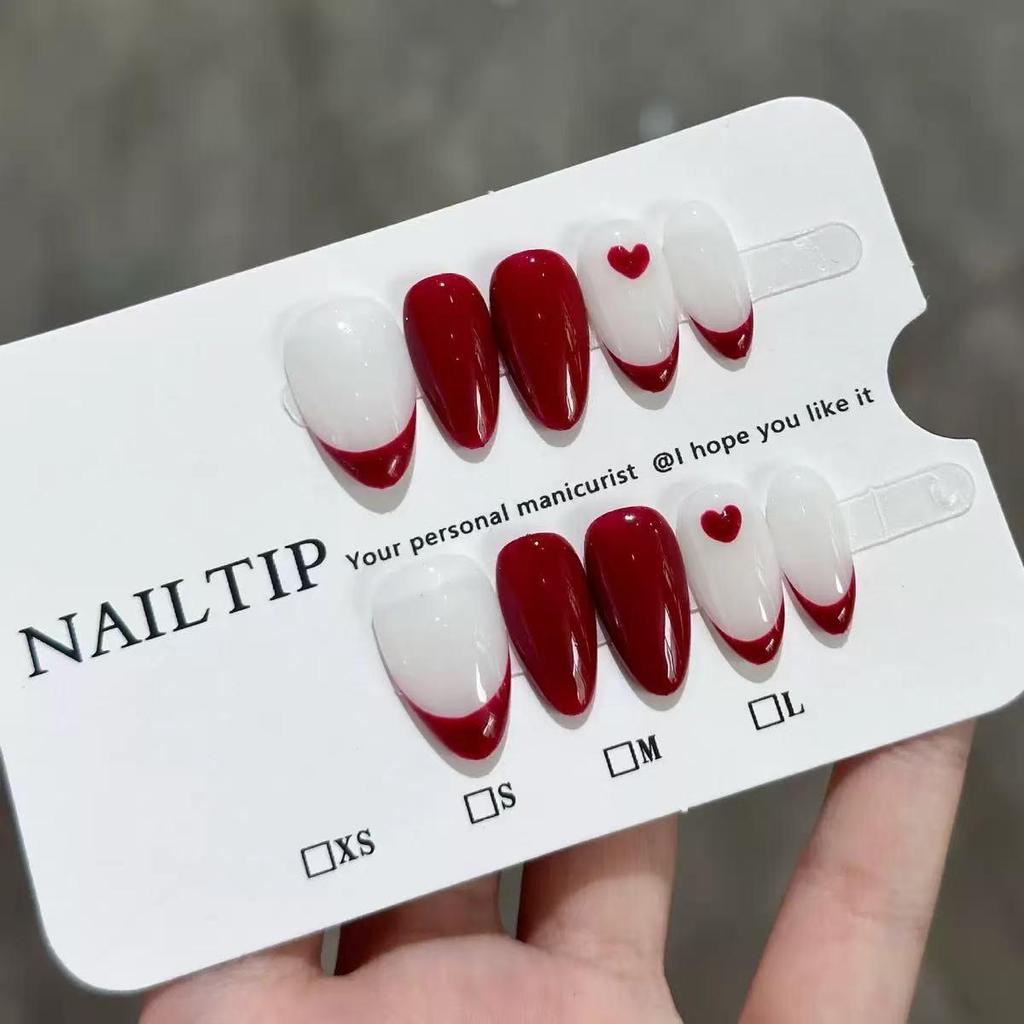 European & American Style Color-Block Almond Press-On Nails