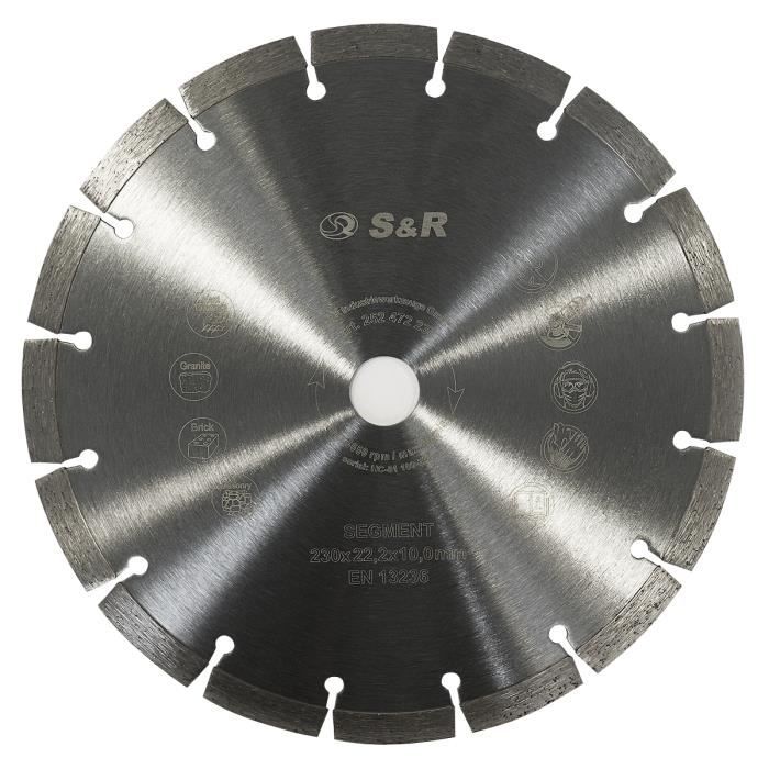 S&amp;R Disque Diamant 230 mm. Disque à tronçonner 230 x 22,2 x 10 Standard 2,6 mm pour Béton, Béton armé, Granit, Pierre naturelle, Bri