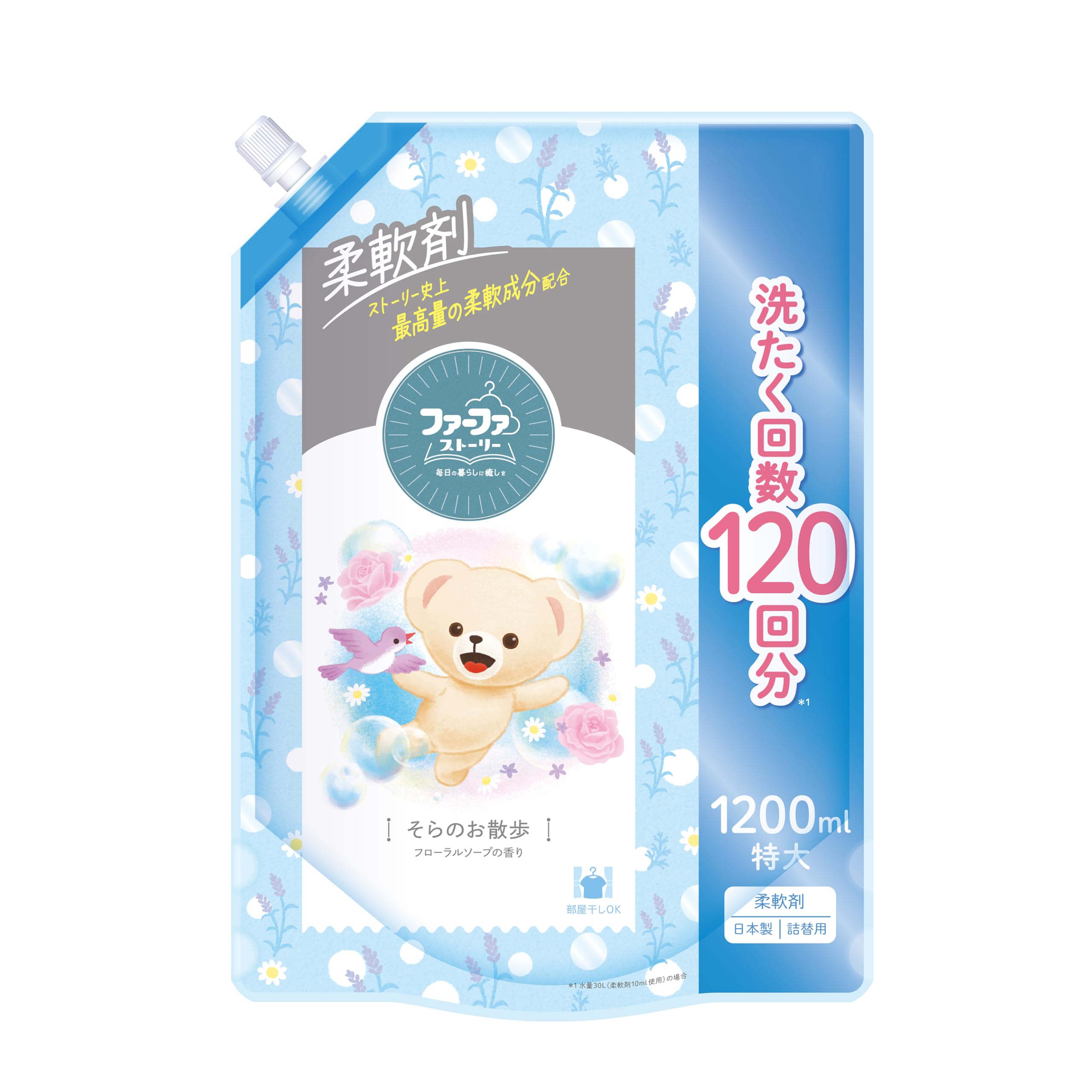 

FaFa Story Fabric Softener no Floral Soap Scent Sora Osanpo Refill, 1200ml, белый