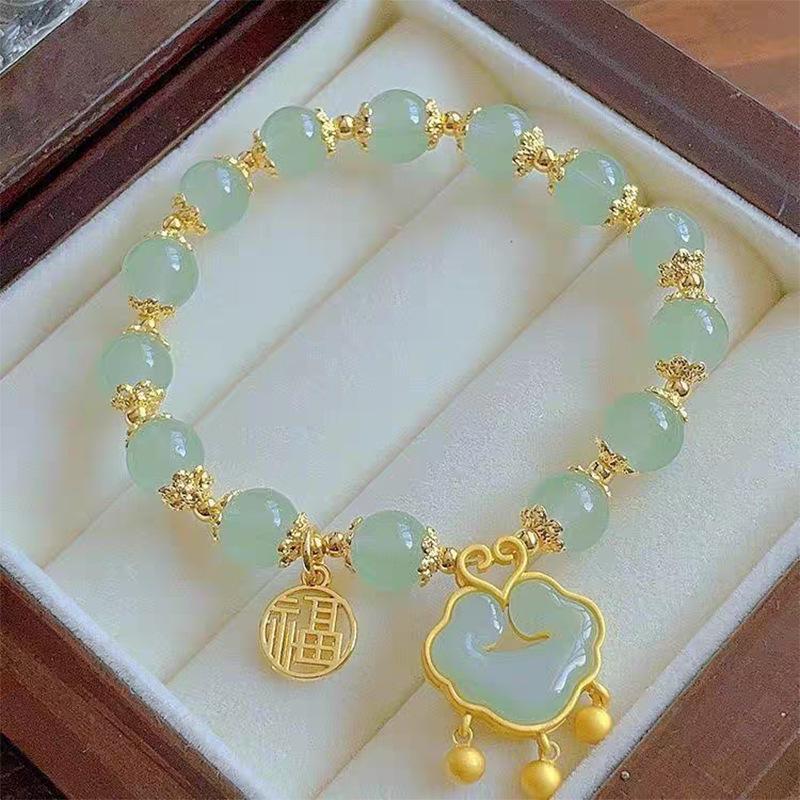 Golden Silk Jade Bamboo Bracelet: Elegant Beaded Pumpkin Design with Imitation Hetian Jade In New Chinese Retro Style