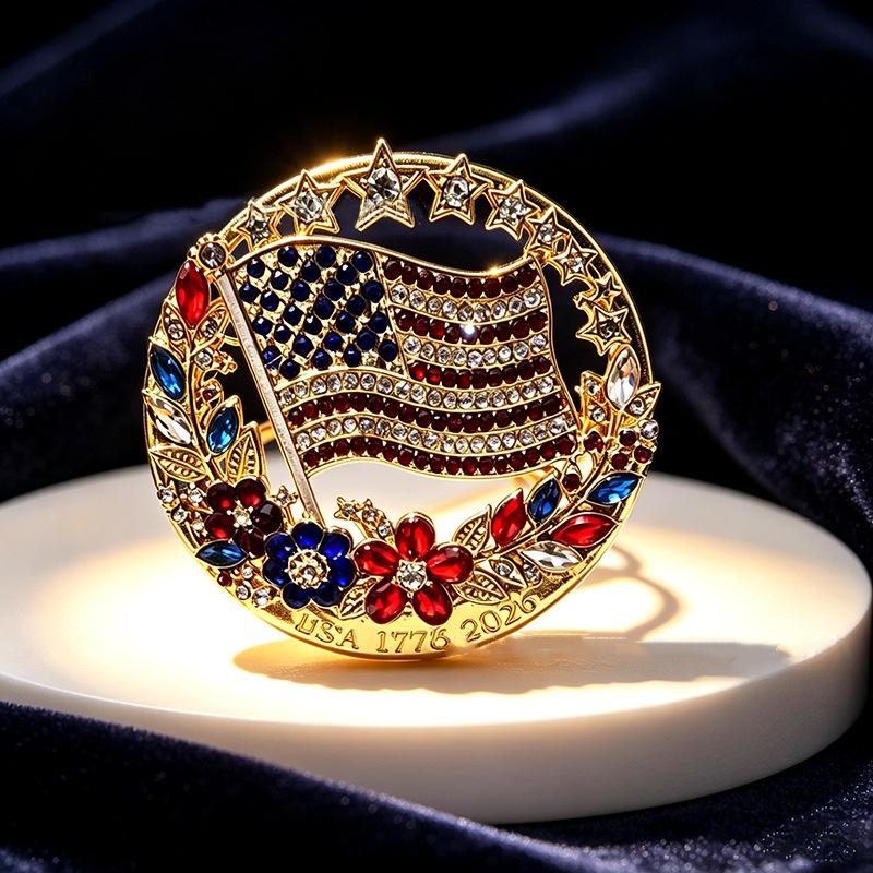 USA 250th Anniversary Commemorative Brooch Set Shiny Rhinestone American Flag Hypoallergenic for Sensitive Skin Daily Wear