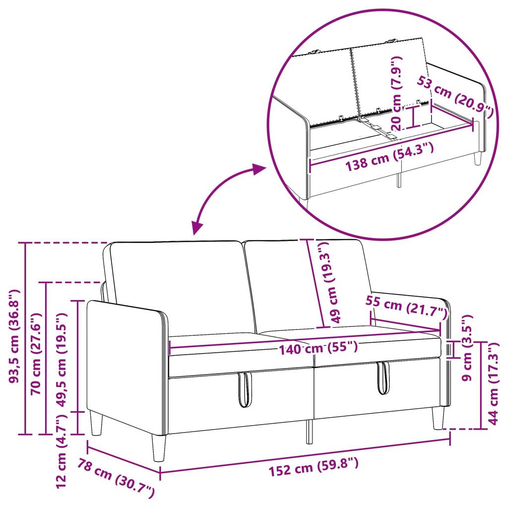 Sofa with Storage Space Police Blue 152 x 78 x 87 cm Polyester