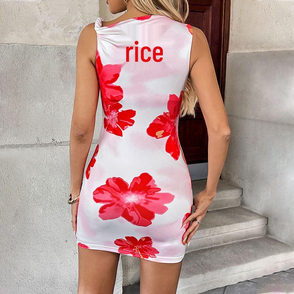 Sexy Asymmetrical Neckline Women's Mini Dress - Socialite Style Print for Summer 2025
