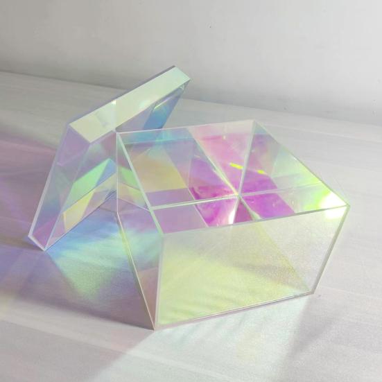 Iridescent Acrylic Storage Box with Hollow Handle Heavy Duty Multi-functional Large Capacity Desktop Makeup Tray Basket Organizer Tissue Holder