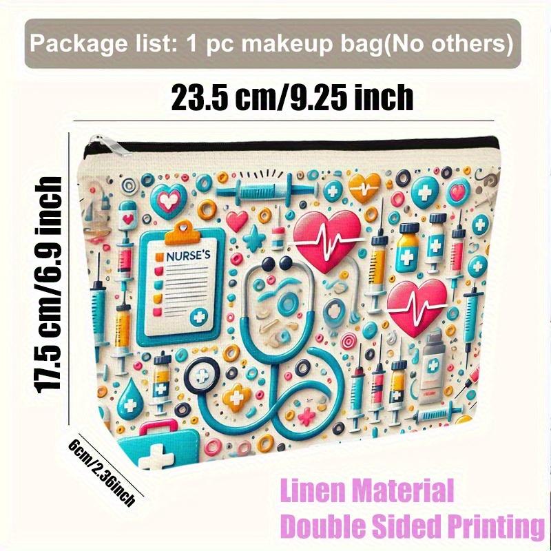 1pc Nurse Survival Kit Makeup Bag Dual-Sided Printed Healthcare Professional Cosmetic Bag with Zipper Portable Travel Organizer