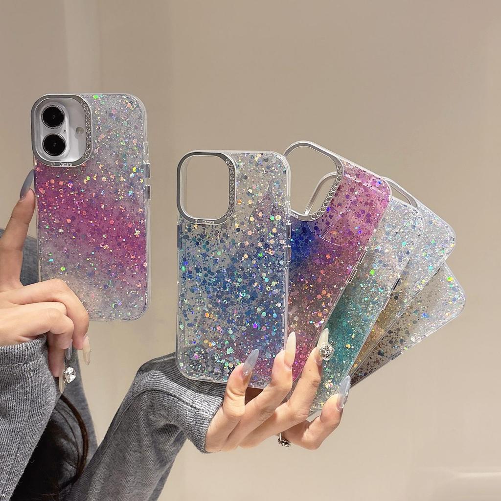 Gradient Glitter Rhinestone Case for iPhone 16/17 Pro Max with IMD Lens Protection